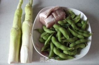 茭白毛豆炒肉丝的做法步骤：1