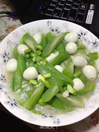 丝瓜毛豆鹌鹑蛋的做法步骤：7