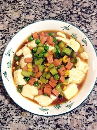 彩丁烩内酯豆腐的做法步骤：5