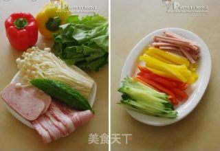 培根杂蔬卷的做法步骤：1