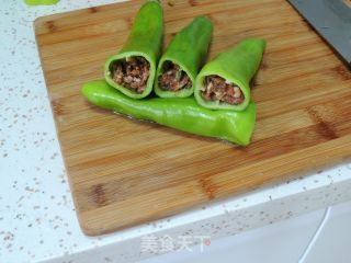酿肉馅虎皮尖椒的做法步骤：3