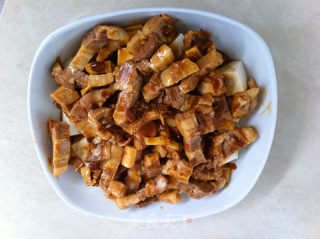 豆瓣酱蒸豆腐五花肉的做法步骤：6