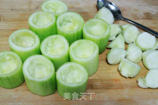 彩蔬肉末丝瓜盅的做法步骤：4
