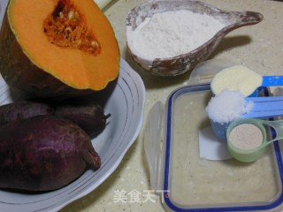 紫薯南瓜馒头花的做法步骤：1