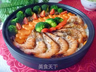 【什锦鲜虾塔吉锅饭】简单营养的一锅出的做法步骤：15