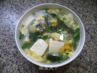 菜芯干鸡蛋豆腐汤的做法步骤：7