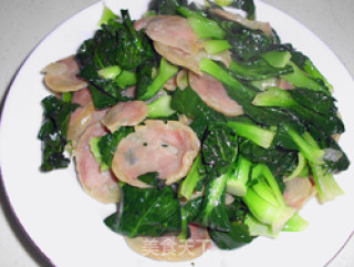 青菜炒香肠的做法步骤：4