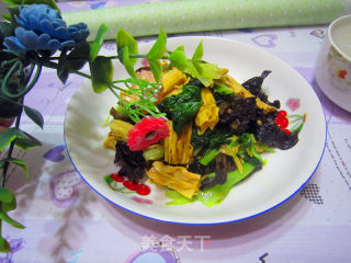【木耳腐竹炒油菜】---美味小炒勺的做法步骤：11
