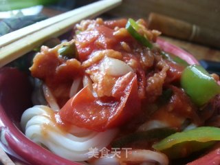青椒版西红柿鸡蛋打卤面，微微的辣中带点儿小酸甜儿的做法步骤：15