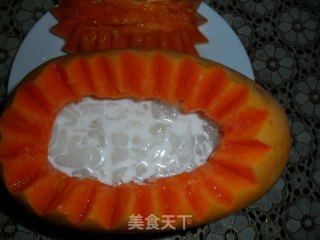 木瓜牛奶炖雪蛤的做法步骤：7