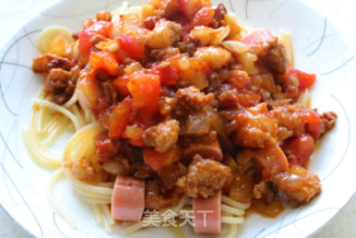 番茄肉酱香肠排排队意大利面的做法步骤：14