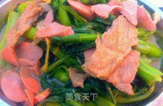 香肠瘦肉炒菜心的做法步骤：6