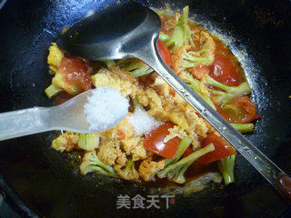鸡蛋番茄炒花菜的做法步骤：15