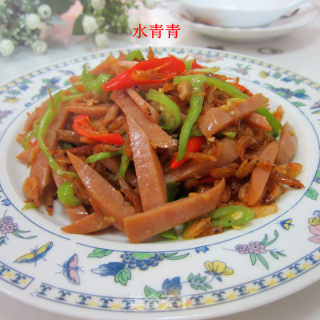 双椒火腿炒米虾的做法步骤：7