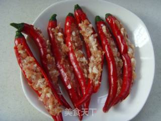 甘香可口---榄菜肉酿红椒的做法步骤：4