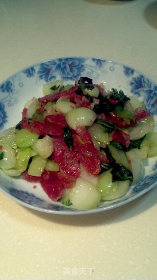 香肠炒油菜的做法步骤：6
