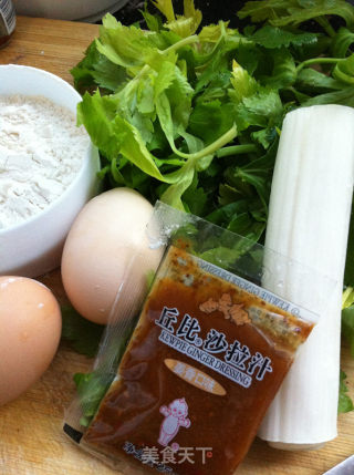 简单好吃的早餐------芹菜鸡蛋饼的做法步骤：1