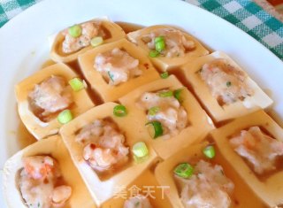 百花酿嫩豆腐的做法步骤：4