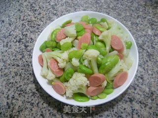 火腿肠蚕豆炒花菜的做法步骤：12