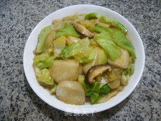 香菇圆白菜炒年糕的做法步骤：13