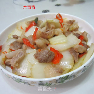 白菜梗子炒瘦肉的做法步骤：7