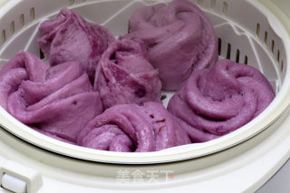 紫薯玫瑰花馒头（电饭煲版）的做法步骤：9