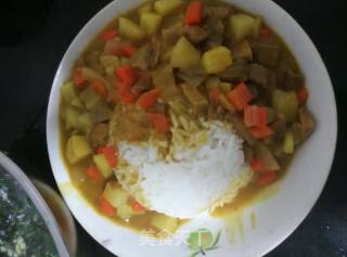 咖喱牛肉饭+紫菜蛋汤的做法步骤：4