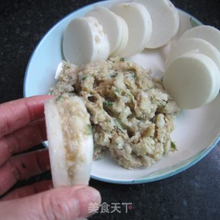 干蒸白萝卜酿肉的做法步骤：5