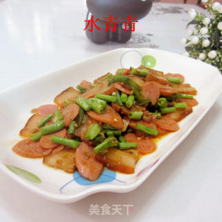 肉花肠腊肉鲜豆角混炒－－混搭菜的做法步骤：7