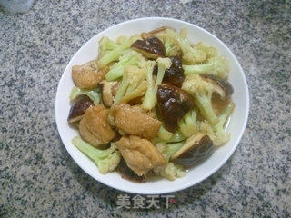 香菇油豆腐炒花菜的做法步骤：12