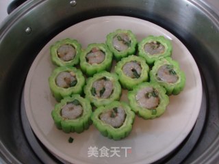 鲜虾酿苦瓜的做法步骤：5