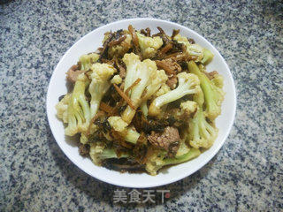 里脊肉梅干菜炒花菜的做法步骤：11