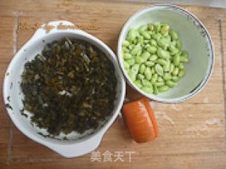 雪菜炒毛豆的做法步骤：1