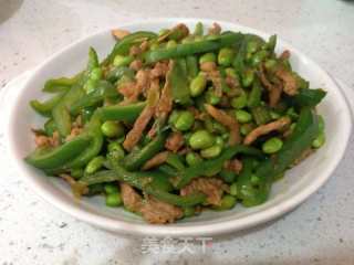 青椒毛豆肉丝的做法步骤：10