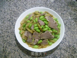 榨菜猪舌头炒毛豆的做法步骤：12