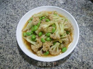 沙茶酱毛豆炒花菜的做法步骤：10