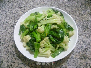 油菜蕻炒花菜的做法步骤：9