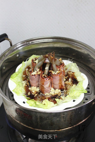 蒸蒸日上之——蒜蓉粉丝培根虾的做法步骤：17