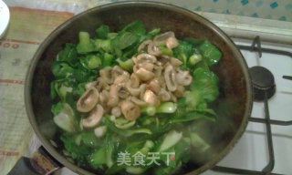 青菜炒蘑菇的做法步骤：4