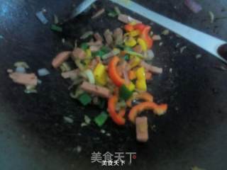 彩椒榨菜炒火腿丝的做法步骤：6