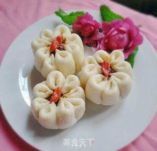 菊花豆沙包的做法步骤：12