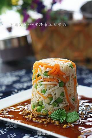 蒜香青豆拌金针菇的做法步骤：6