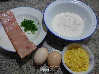 培根玉米片鸡蛋饼的做法步骤：1