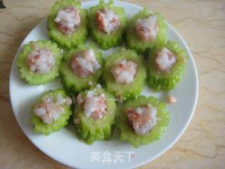 虾粒肉末镶苦瓜的做法步骤：6