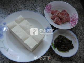 橄榄菜猪肉末炒豆腐的做法步骤：1