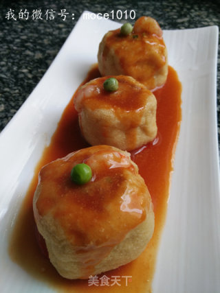 小策海鲜今日菜谱：虾泥油豆腐包包 野生红虾虾仁的做法步骤：8