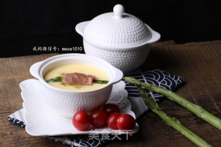 小策海鲜今日菜谱：三鲜蛋羹，小黄鱼鱼片，培根，芦笋，海鸭蛋的做法步骤：15