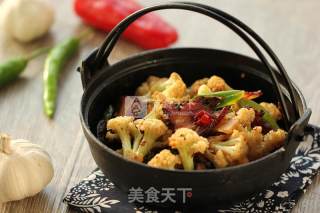 豆豉腊肉煸花菜的做法步骤：8