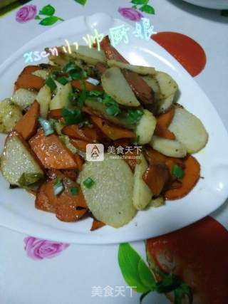 黄金白玉嘎嘣脆~山药炒胡萝卜的做法步骤：5