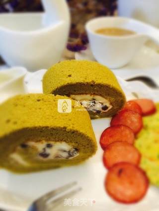 抹茶蜜豆蛋糕卷的做法步骤：15